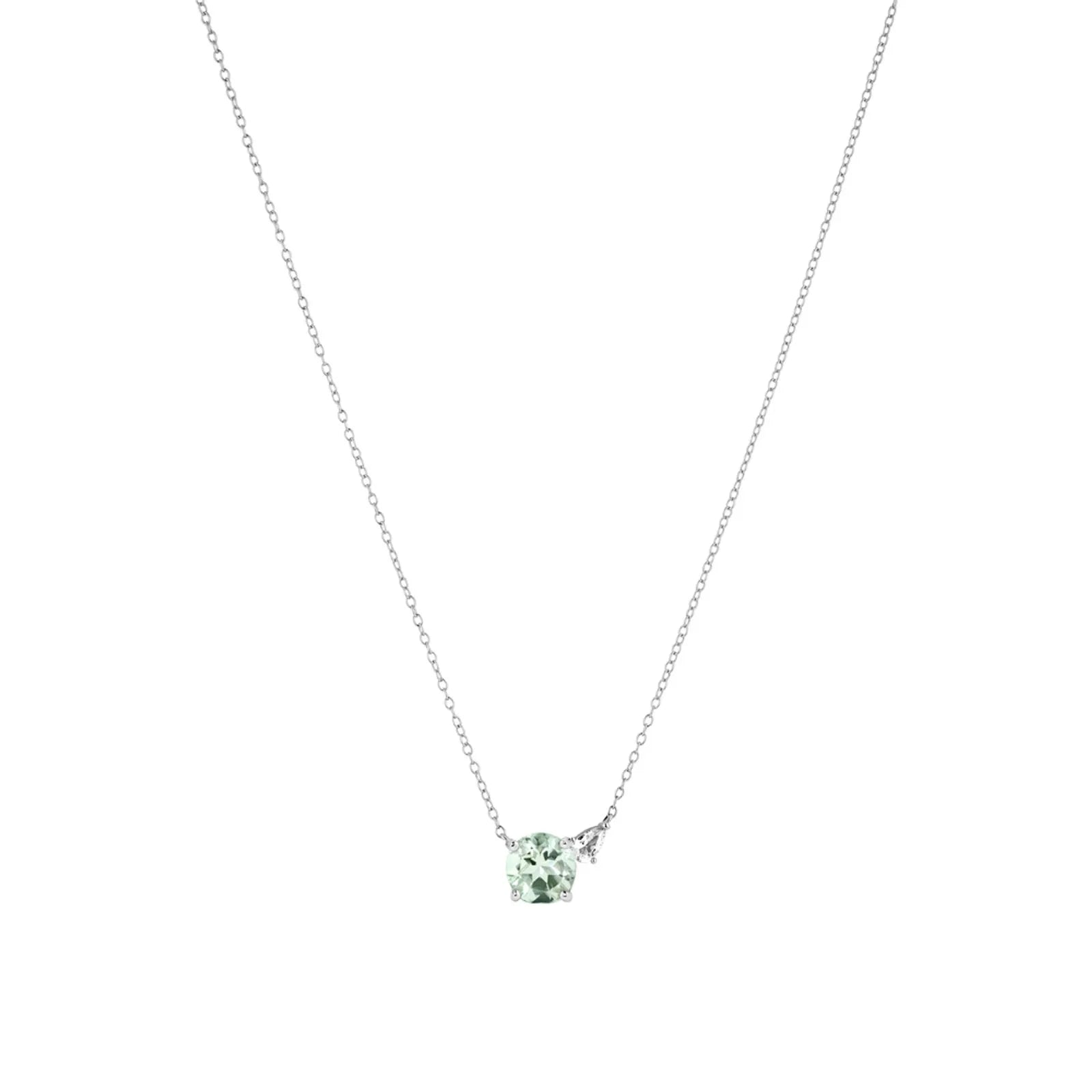 Dewdrop Necklace in 925 Sterling Silver with Prasiolite and Clear Topaz, 45cm