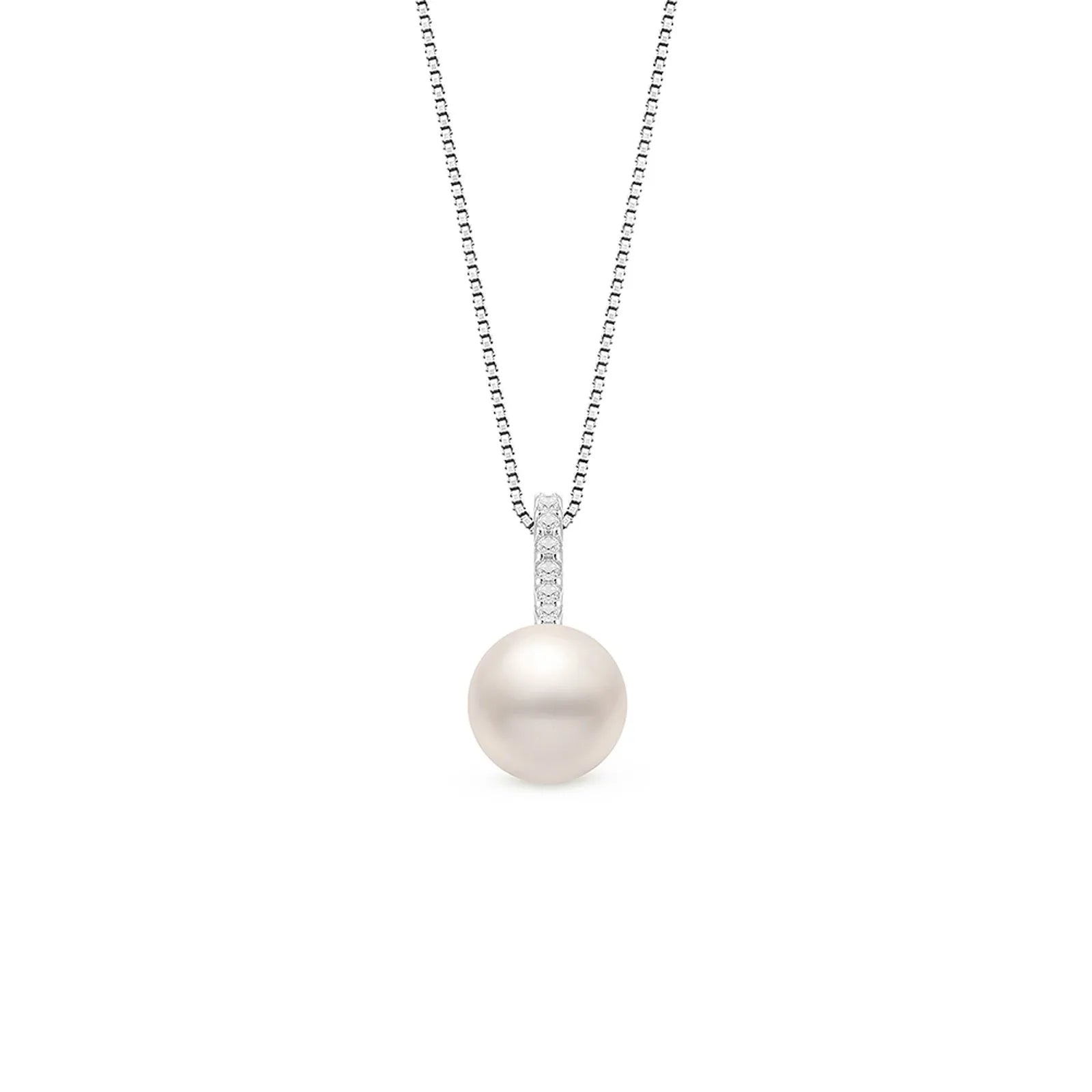 925 Sterling Silver Pendant with Pearl and Clear Topaz, 14mm