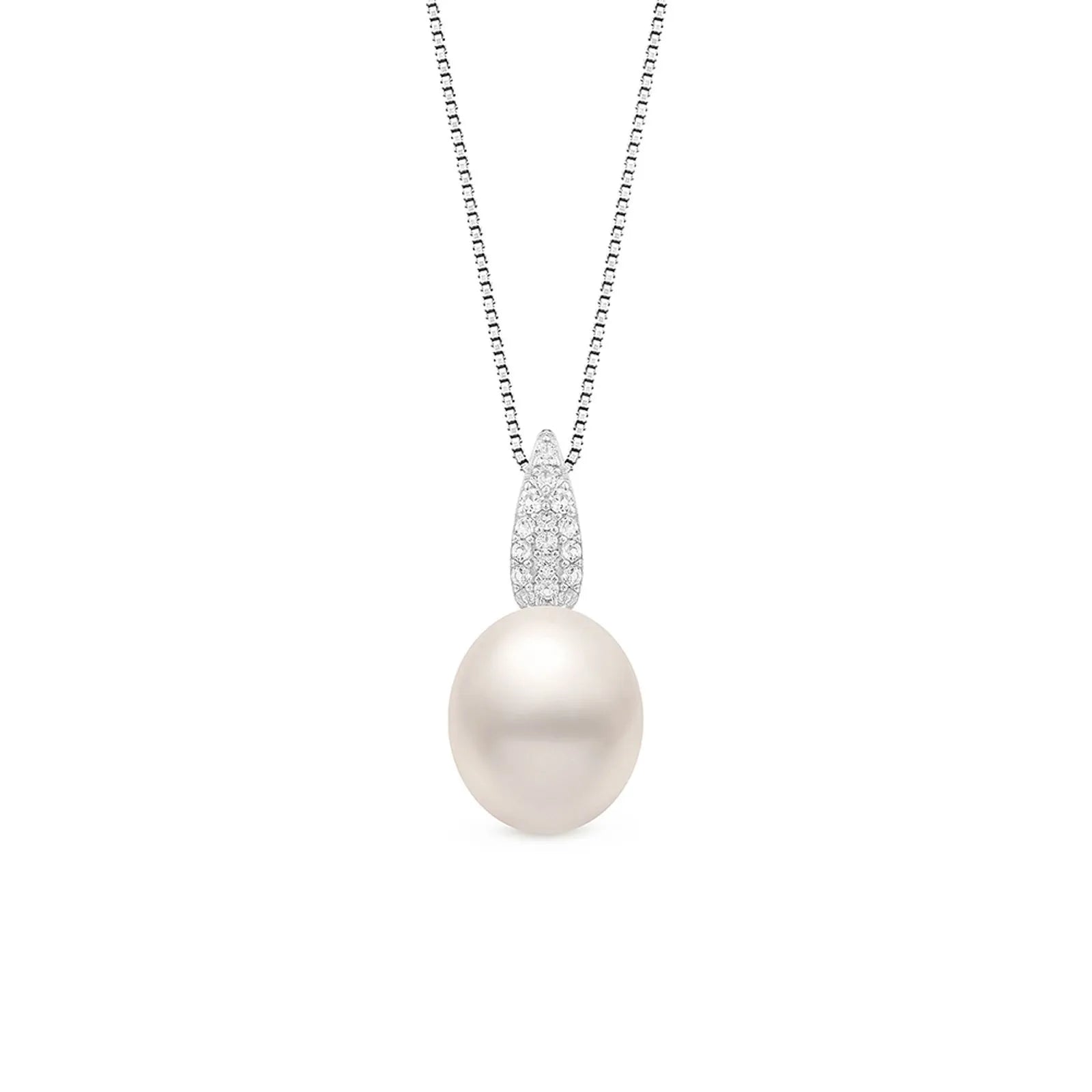 925 Sterling Silver Pendant with Pearl and Clear Topaz, 22mm